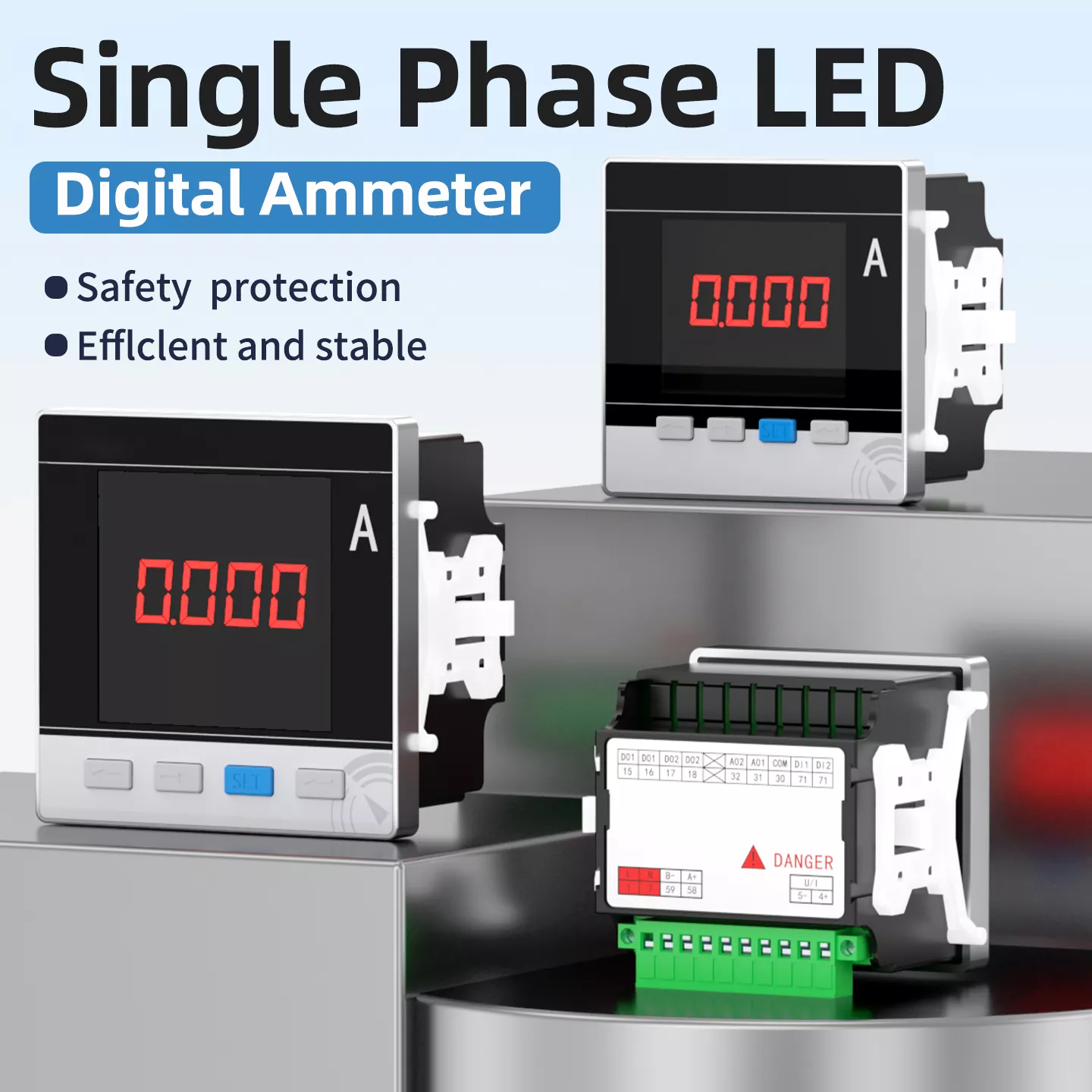 Enfaset LED digitalt amperemeter