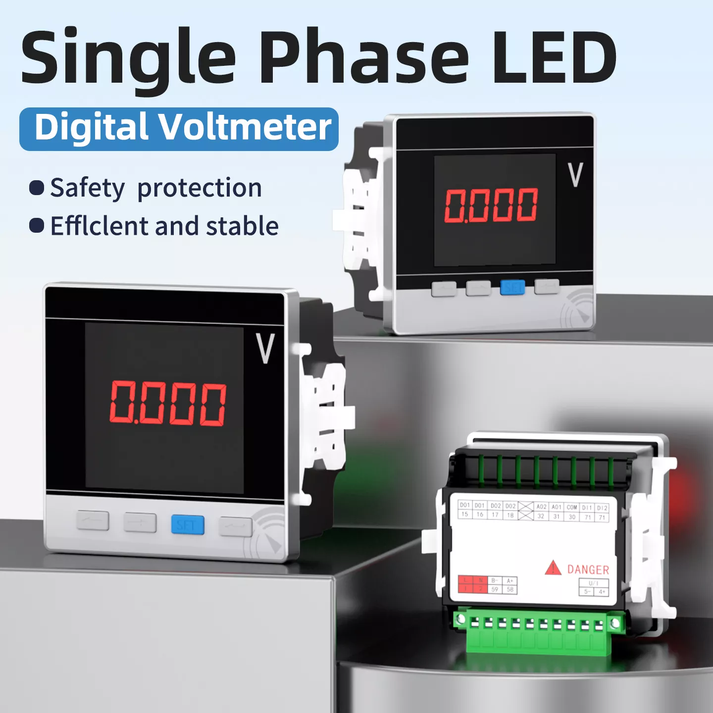 Enfaset LED digitalt voltmeter