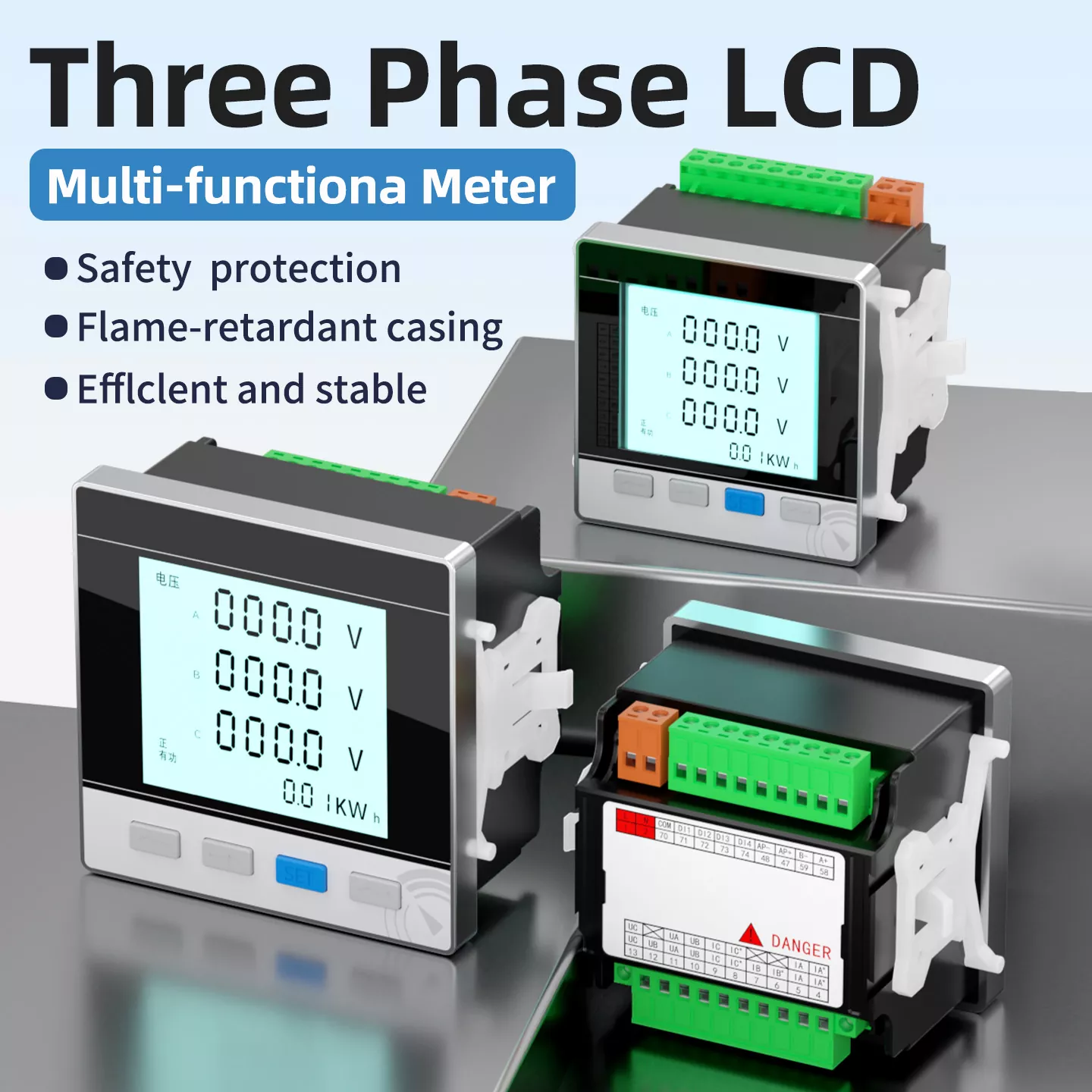 Trefaset LCD multifunktionsmåler