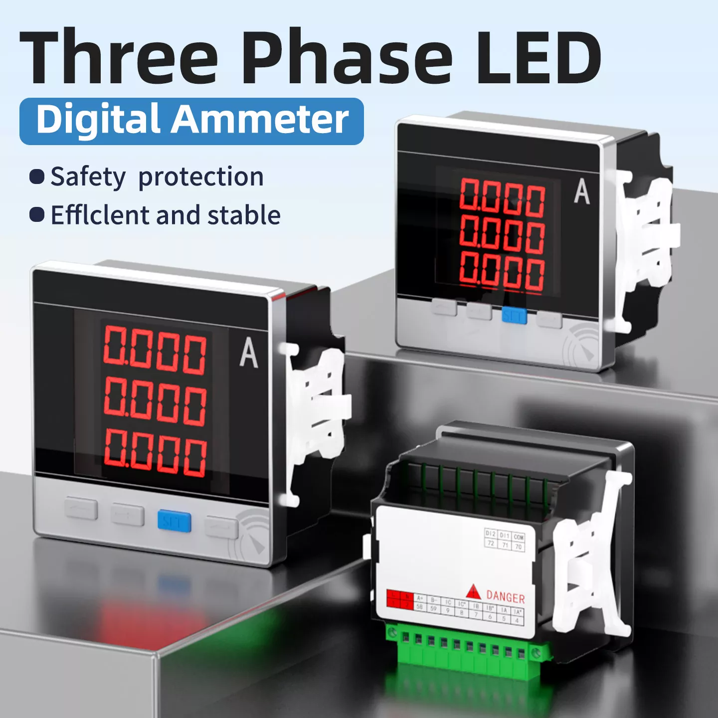 Trefaset LED digitalt amperemeter
