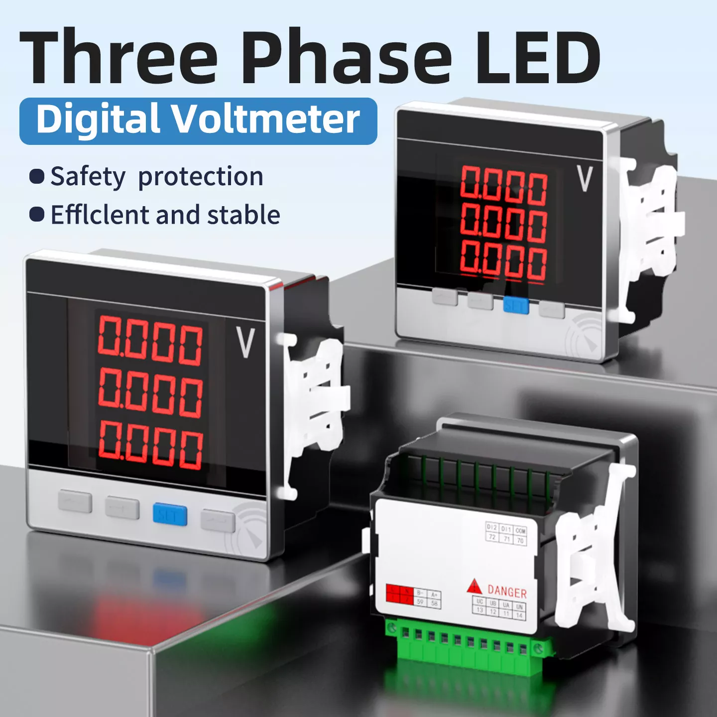 Trefaset LED digitalt voltmeter