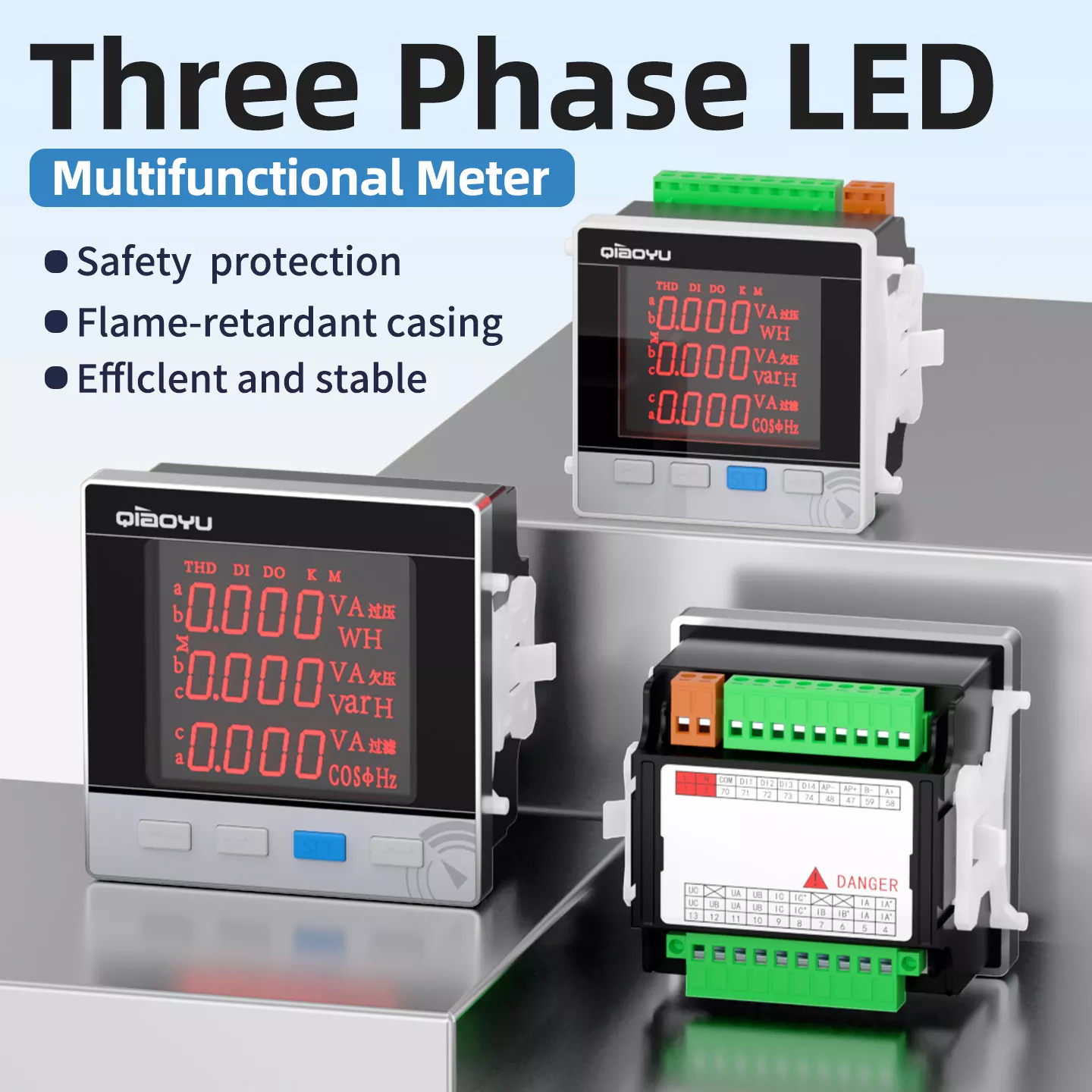 Trefaset LED multifunktionsmåler
